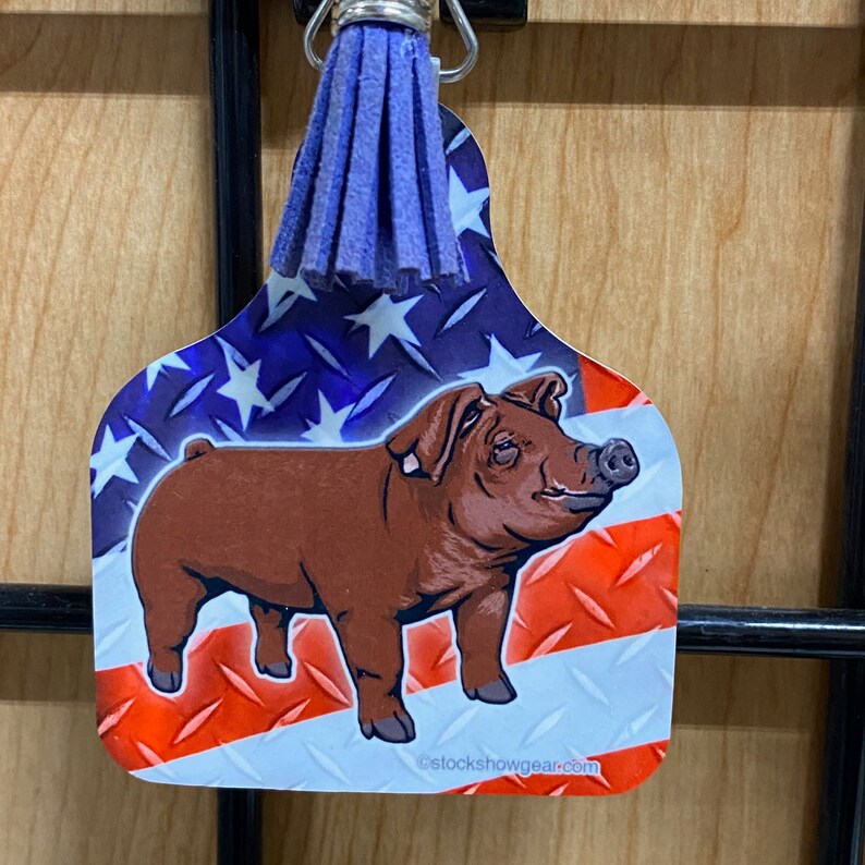 Duroc Pig Ear Tag Shaped Key Tagsusa Flagthe Pig Barn Etsy