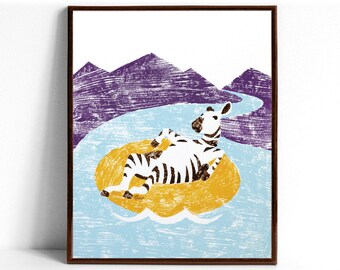 Lazy Zebra Print, Whimsical Animal Art