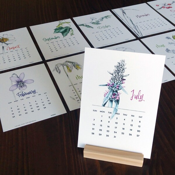 2024-2025 Desk Calendar, 5x7 inch Botanical Art Monthly Calendar with Optional Wooden Stand