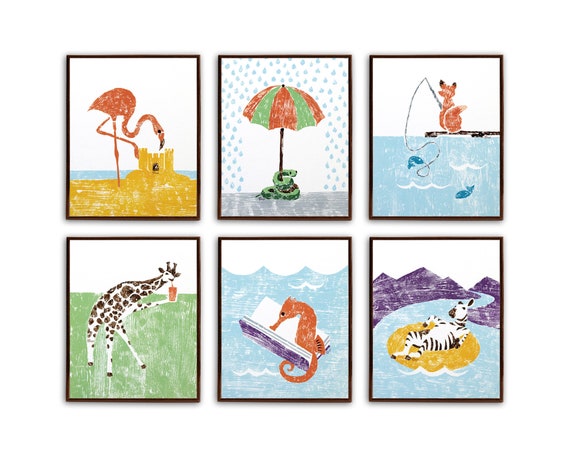 Whimsical Animal Art, Colorful Set of Prints