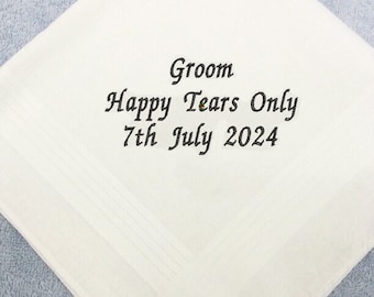 Wedding handkerchief men hankie groom husband father of the bride personalised gifts present keepsake custom message embroidered lovingly