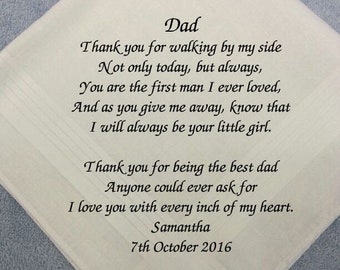 Personalised Embroidered DAD FATHER hankie Christmas Xmas birthday present gift