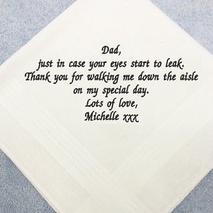 Personalised wedding handkerchief husband dad brother men hankie groom partner husband father gift present custom keepsake message embroider