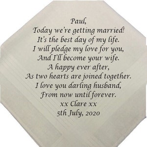 Mens gift wedding day personalised handkerchief bride groom gifts for him own message ideas man husband hubby custom present