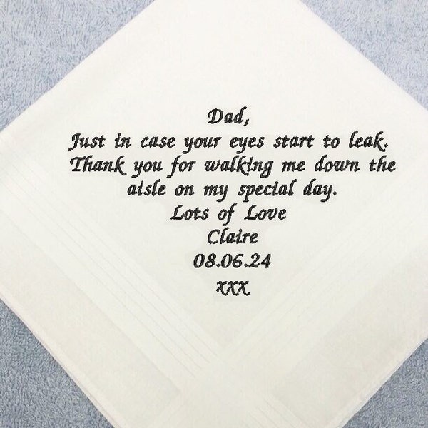 Personalised wedding handkerchief with love men hankie groom partner husband father gift present fun keepsake custom message embroidered