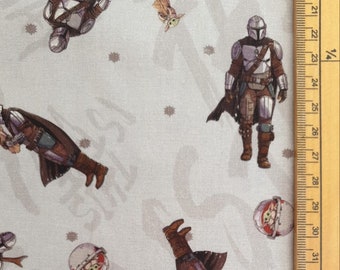 Mando and Grogu fabric UK 100% Cotton Character Material shop By Metre Star Wars theme mandalorian theme