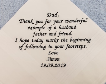 Embroidered Personalised Men's Handkerchief, Hankie, Wedding Gift, Son To Dad,Daddy, Pops Present.