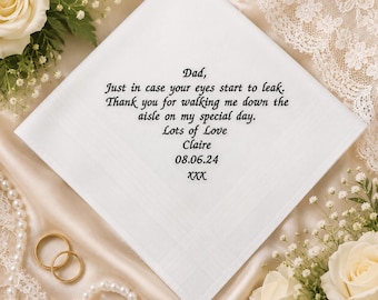 Personalised Wedding Handkerchief for Dad | Father of the Bride Gift | Embroidered Wedding Hankie | Thank You Dad Wedding Gift