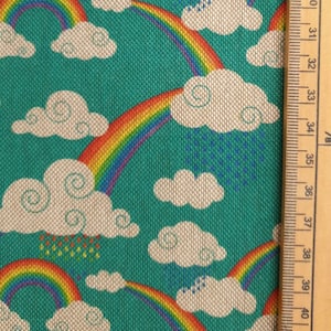 Rainbow Fabric 80% Cotton 20 Polyester Material By Metre upholstery feel turquoise background perfect curtain, cushions and bags