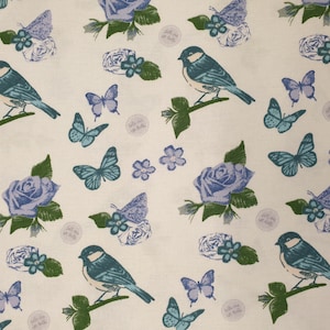 Birds & Flowers Stoff UK 100% Baumwolle Material Fat Quarter Patchwork Blumen Tiere Blätter Insekten Schmetterling Zweige Rosen