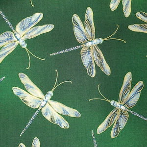 Tela de libélula Reino Unido 100% algodón Material por metro Patchwork Animales Insectos Bichos Verde Colorido Azul Dorado Negro Alas Manchas voladoras