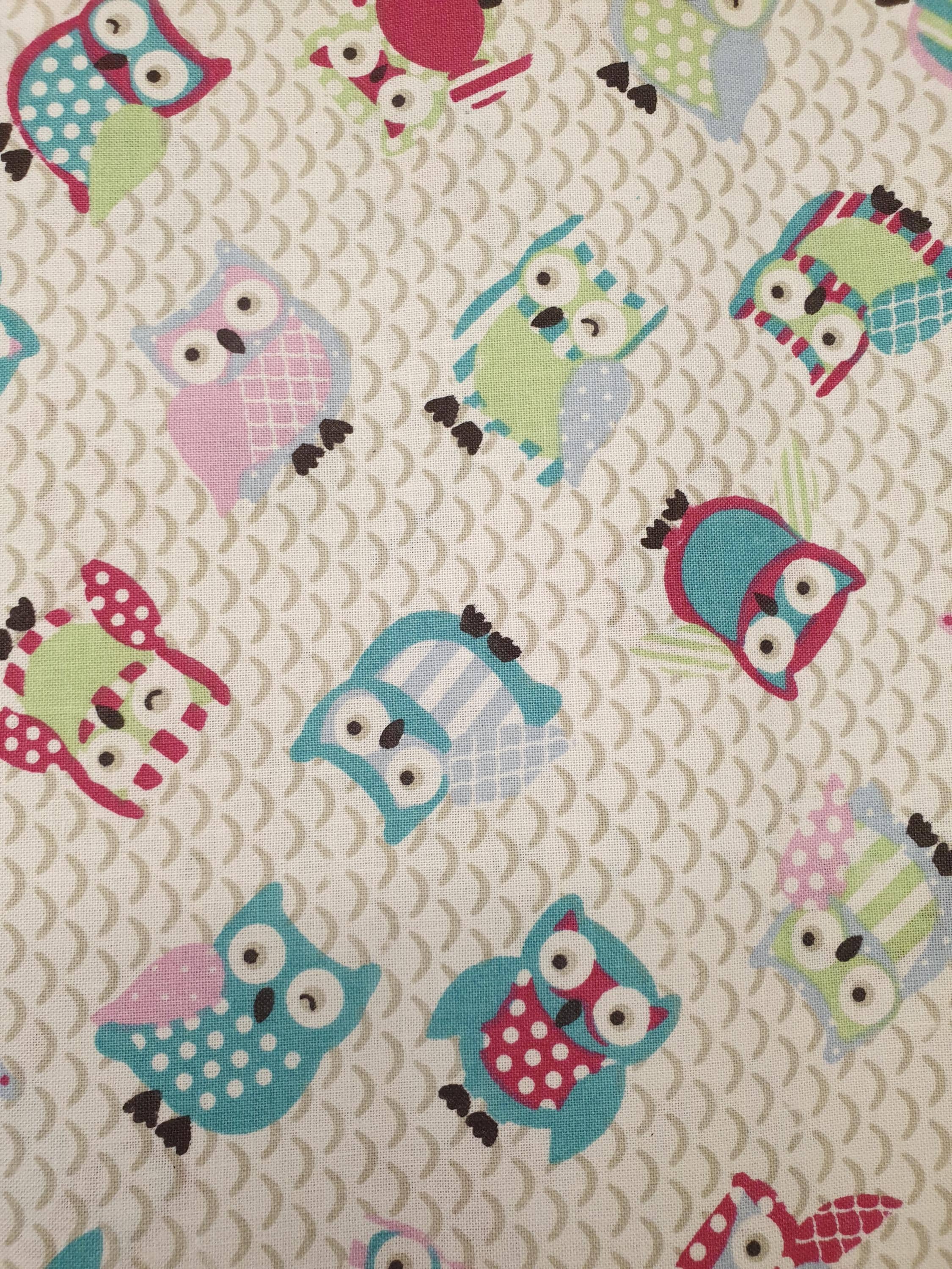 Owl fabric UK 100% Cotton Material Fat quarter Patchwork stripes Spots Birds Wild Forest animals Fly