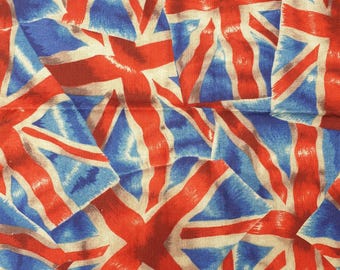 Union Jack fabric UK 100% Cotton Material Fat quarter Patchwork British United Kingdom Blue Red White Flag England Whales Scotland