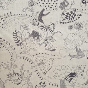 Alice im Wunderland Stoff UK 80% Baumwolle 20 Leinen Material Fat Quarter Patchwork Cheshire Cat Herzkönigin Blumen Spielkarten Teetasse