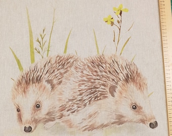 Paneles de cojín de tela de 45 cm x 45 cm con tacto de algodón y lino, estampado de erizo, encantador material de animal salvaje, bosque.