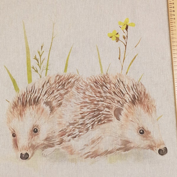 Fabric cushion panels 18" x 18" or 45cm x 45cm cotton-linen feel hedgehog print lovely wild animal material woodland