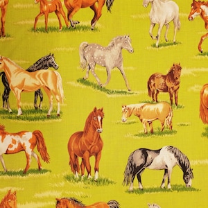 Horses Fabric 100% Cotton Material By Metre riding herd family equine stallion ponies stables hoof shoe