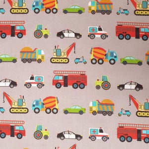 Vehicles fabric UK 100% Cotton Material By Metre Patchwork Ambulances Fire trucks Police Cars Automobile Transportation Tractor Dump truck