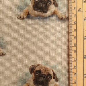 Pug Dog Fabric UK 80% Cotton 20 Polyester Material By Metre upholstery feel curtains, cushions and bags