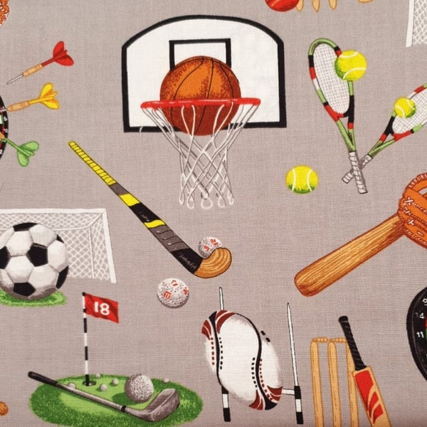 Sports fabric UK 100% Cotton Material By Metre all games football basketball cricket rugby Patchwork Cushions Bags Bunting