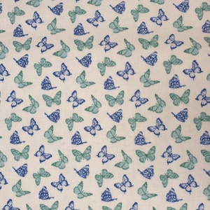 Little Butterfly fabric UK 100% Cotton Material Fat quarter Patchwork wild animals bugs insects flying buzzing green blue cute small tiny
