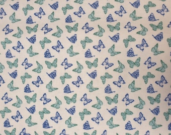 Little Butterfly fabric UK 100% Cotton Material Fat quarter Patchwork wild animals bugs insects flying buzzing green blue cute small tiny