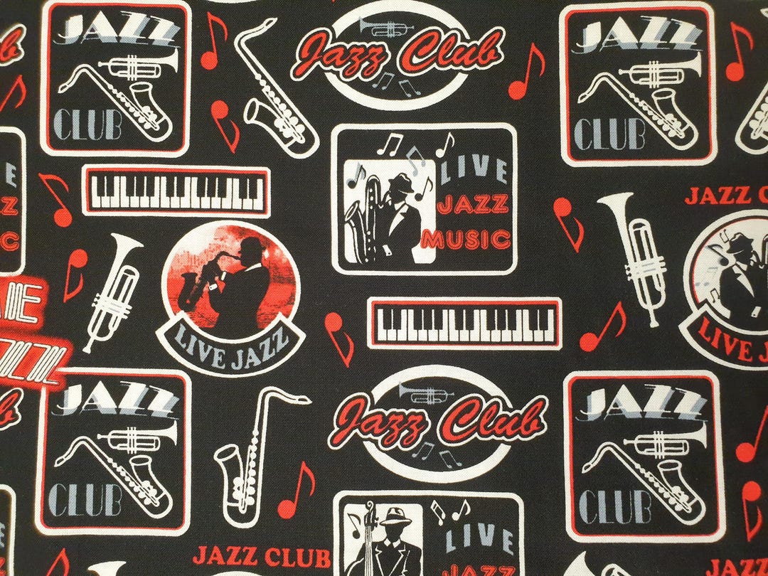 Jazz Club Fabric UK 100% Cotton Material by Metre Patchwork Instruments ...