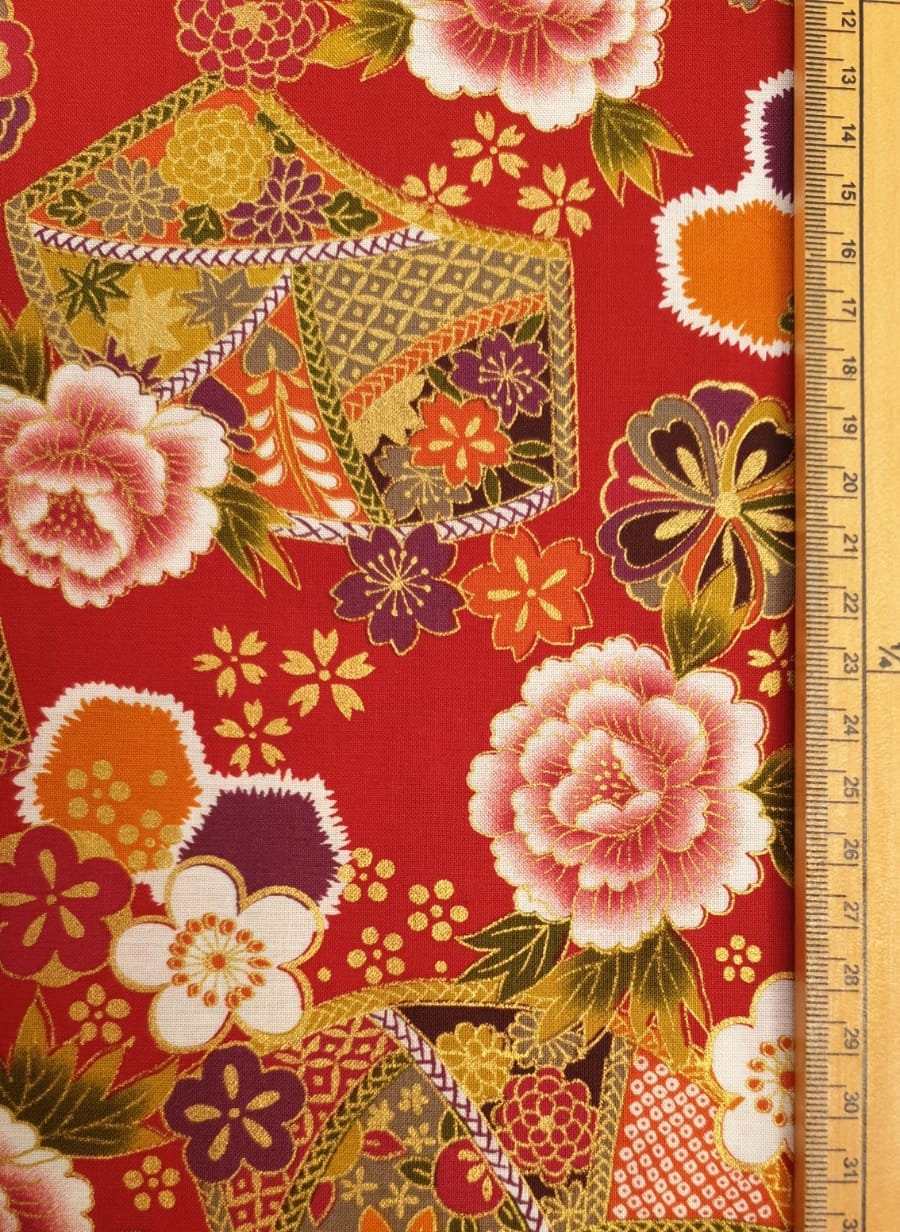 Japanese Gold and Rose Floral Flowers Fabric UK 100 Cotton Etsy UK