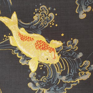 Japanese Fish fabric UK 100% Cotton Material Fat quarter Patchwork Animals Red Blue Gold Black Carp Ocean Sea Pond Water Splashing
