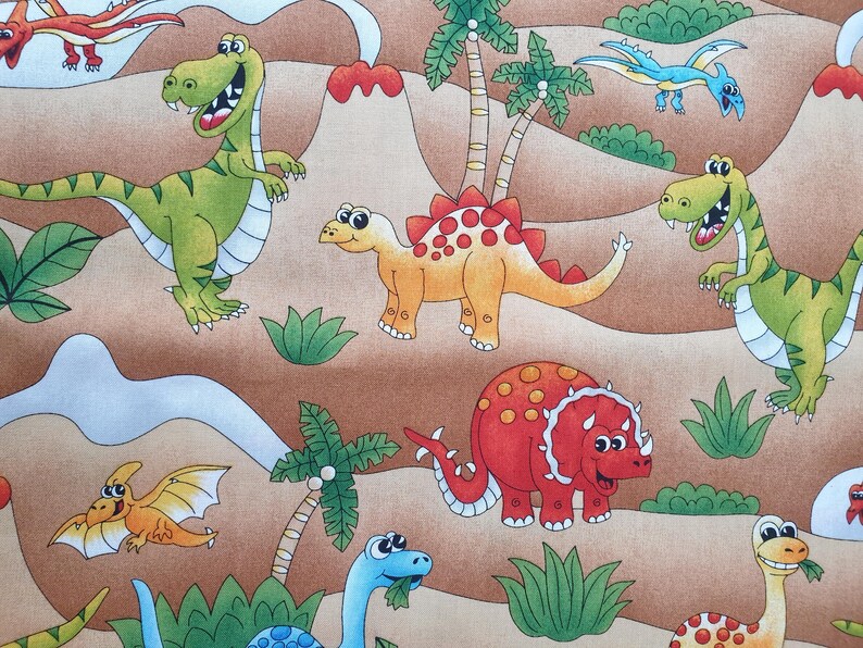 Funny Dinosaurs Fabric UK 100% Cotton Material by Metre Patchwork T-rex ...
