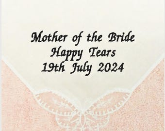 Wedding handkerchief ladies hankie mother bride bridesmaid mother personalised gifts present keepsake custom message embroidered women