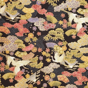 Japanese Small Cranes fabric 100% Cotton Material By Metre Curtains florals skirts dresses Patchwork Cushions Bags Bunting Flying Flowers