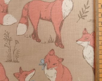 Tela de zorros Reino Unido 100% algodón Material Comprar por metro Familia de zorros Increíble estampado animal