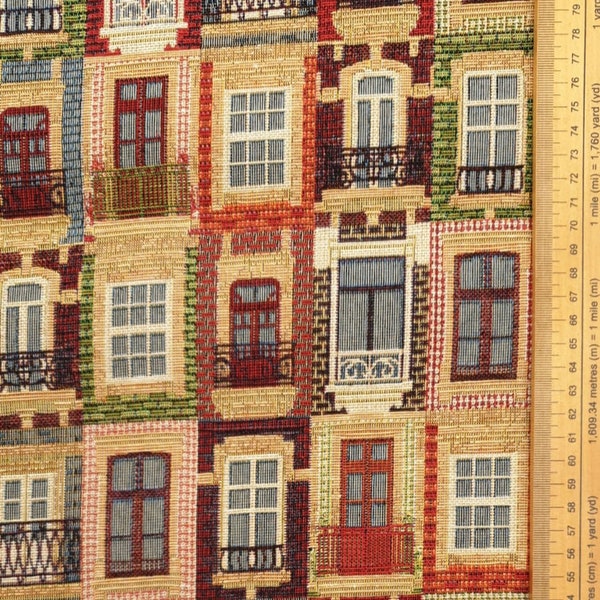 Coloridas ventanas de casa Tela 80% Algodón 20 Poliéster Material por metro Tapicería Sensación calmante Patrón Cortinas, cojines y bolsos perfectos