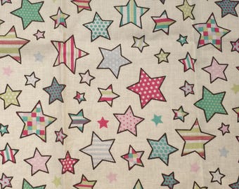 Stars fabric UK 100% Cotton Material shop By Metre colourful stars patterned spots spotted dots circles squares striped amazing print