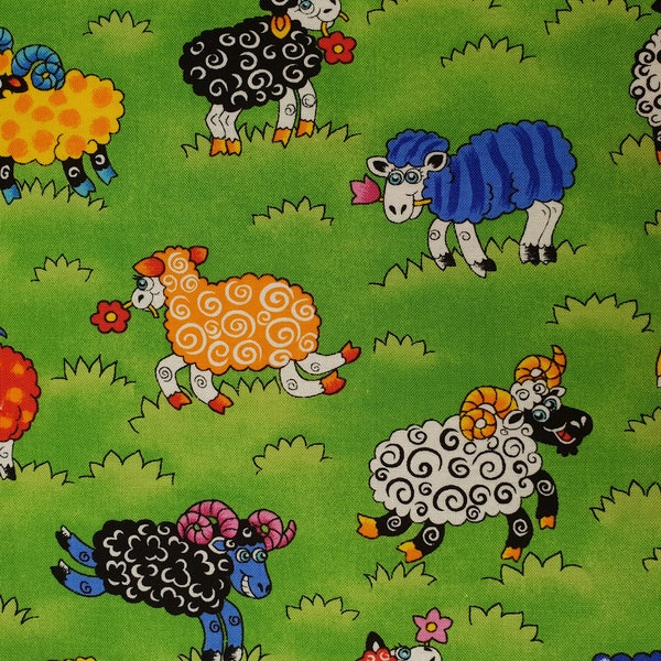 Sheep fabric UK Fat Quarter 20" x 22" or 50cm x 56cm 100% Cotton rainbow animal material farming countryside