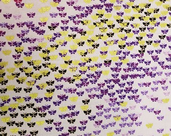 Purple butterfly house Fabric 100% Cotton Material By Metre world flying beauty monarchs Gold