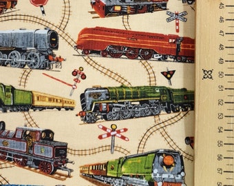 Train fabric UK Fat Quarter 20" x 22" or 50cm x 56cm 100% Cotton locomotives railways rail Material Classic