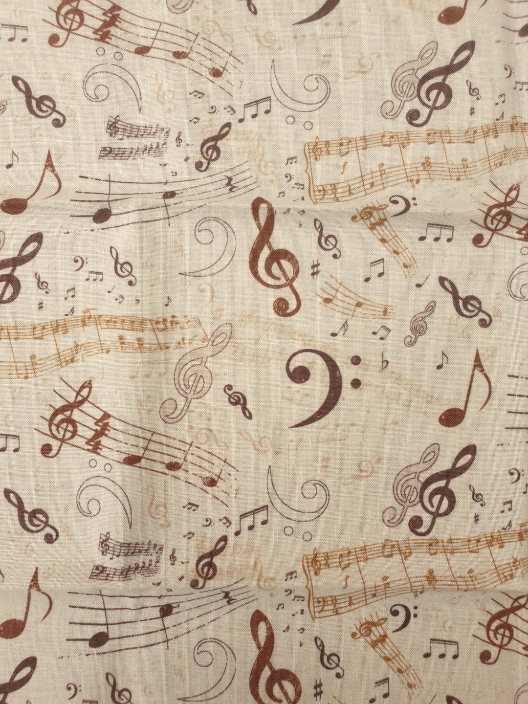 Music Notes Fabric UK 100% Cotton Material Fat Quarter Patchwork Brown ...