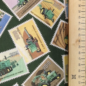 Tela para tractor UK Fat Quarter 20&quot; x 22&quot; o 50 cm x 56 cm 100 % algodón verde y amarillo vehículo agrícola Material clásico