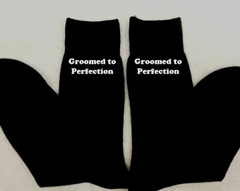 Personalised Men Mens Socks ANY MESSAGE Groomed to Perfection Wedding Groom Gift Present Embroidered Message Husband Grandad Uncle Underwear