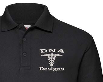 Personalised embroidered logo polo shirts custom work wear UK fruit loom company sports club business clothing