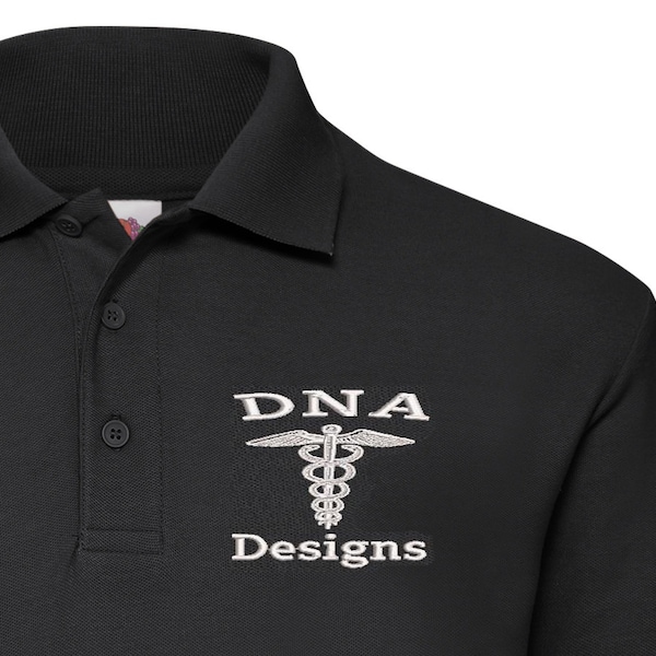Personalised embroidered logo polo shirts custom work wear UK fruit loom company sports club business clothing