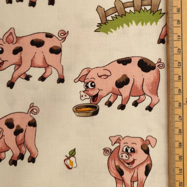 Tissu de porcs drôles UK 100% coton, matériau au mètre, animaux d'élevage, collines amusantes, coussins Patchwork, sacs, banderoles