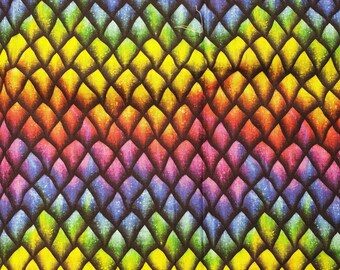 Rainbow Scales fabric UK 100% Cotton Material Fat quarter Patchwork Colourful Multi-coloured Reptile