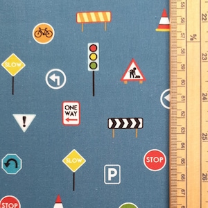 Road sign fabric UK Fat Quarter 20" x 22" or 50cm x 56cm 100% Cotton collectors automobile Material street stop parking traffic lights