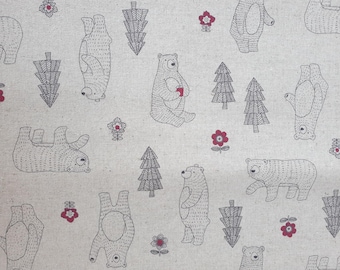 Tela de osos Reino Unido 80 % algodón 20 % lino Material Fat Quarter Patchwork rayas negro blanco animal salvaje bosque árboles naturaleza flores manzana