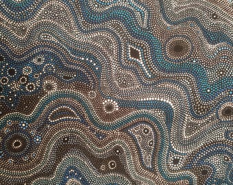 Mugungalyi blått tyg UK Fat Quarter 20" x 22" eller 50 cm x 56 cm 100 % bomull prickar cirklar virvlar vågor material Klassiskt