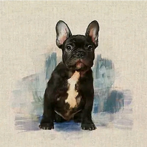 Paneles de cojín de tela 18" x 18" o 45cm x 45cm Algodón-lino sensación Bulldog francés perro perro amigo perrito estampado