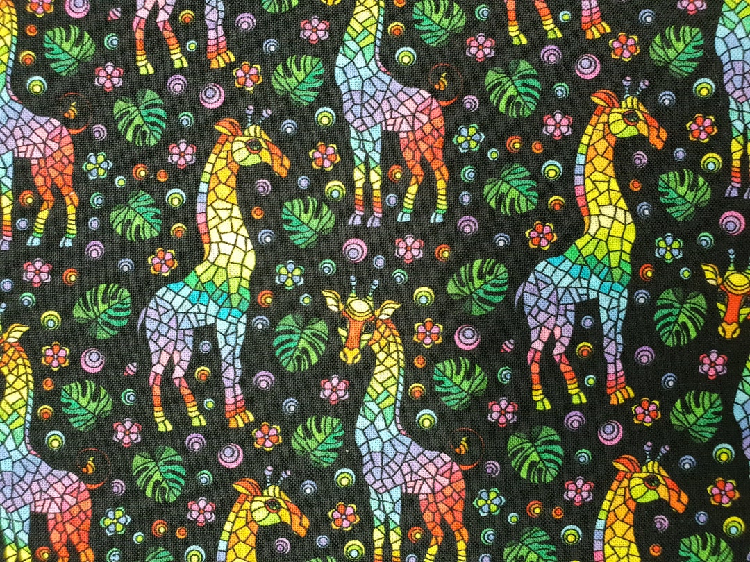Giraffe Colourful Fabric UK Fat Quarter 18 X 22 100 Cotton Material